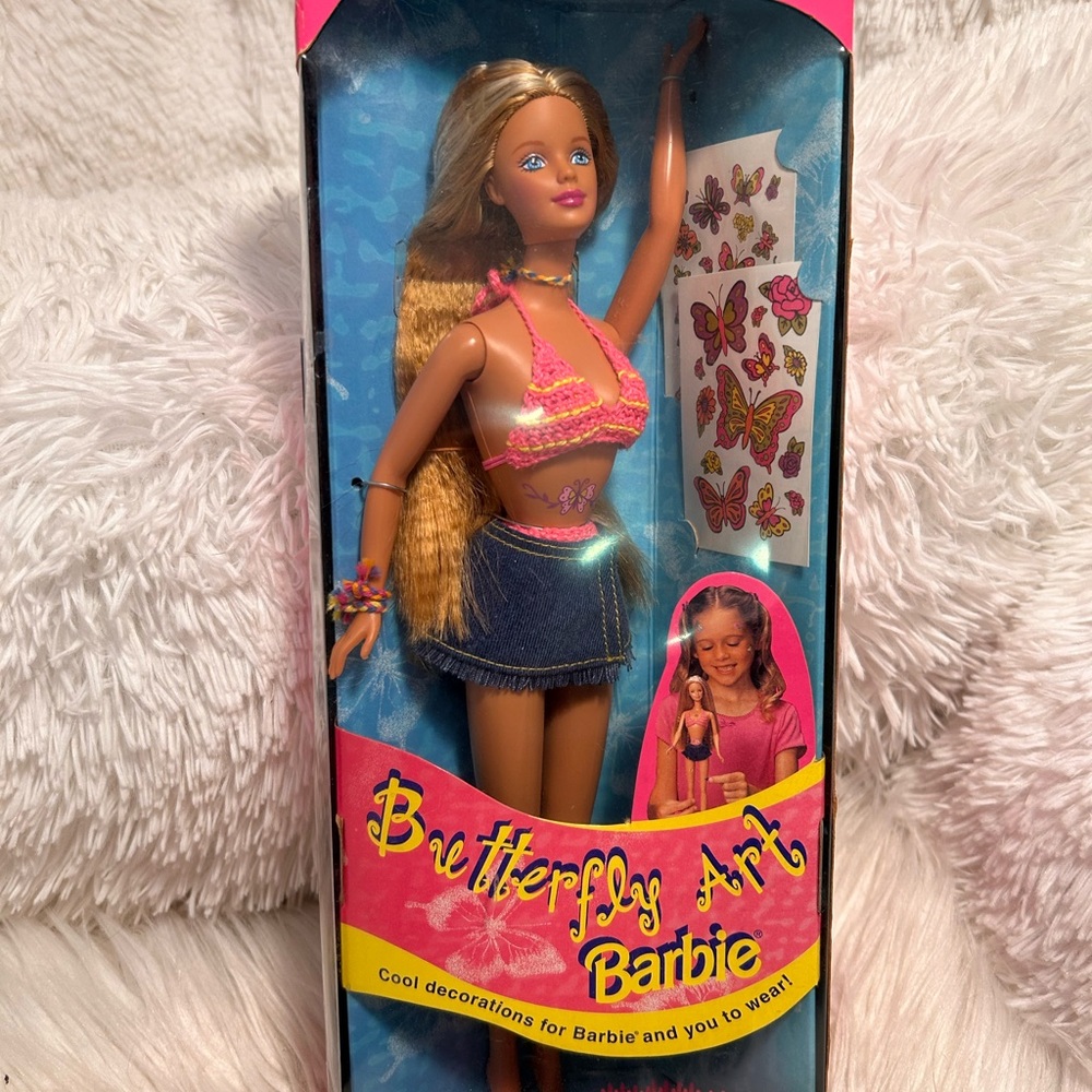 Barbie Butterfly Art Doll with Pink Top and Denim Skirt